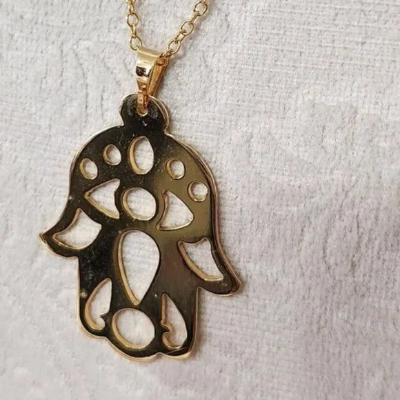 Hamsa Hand Necklace gold Tone - Picture 3 of 6
